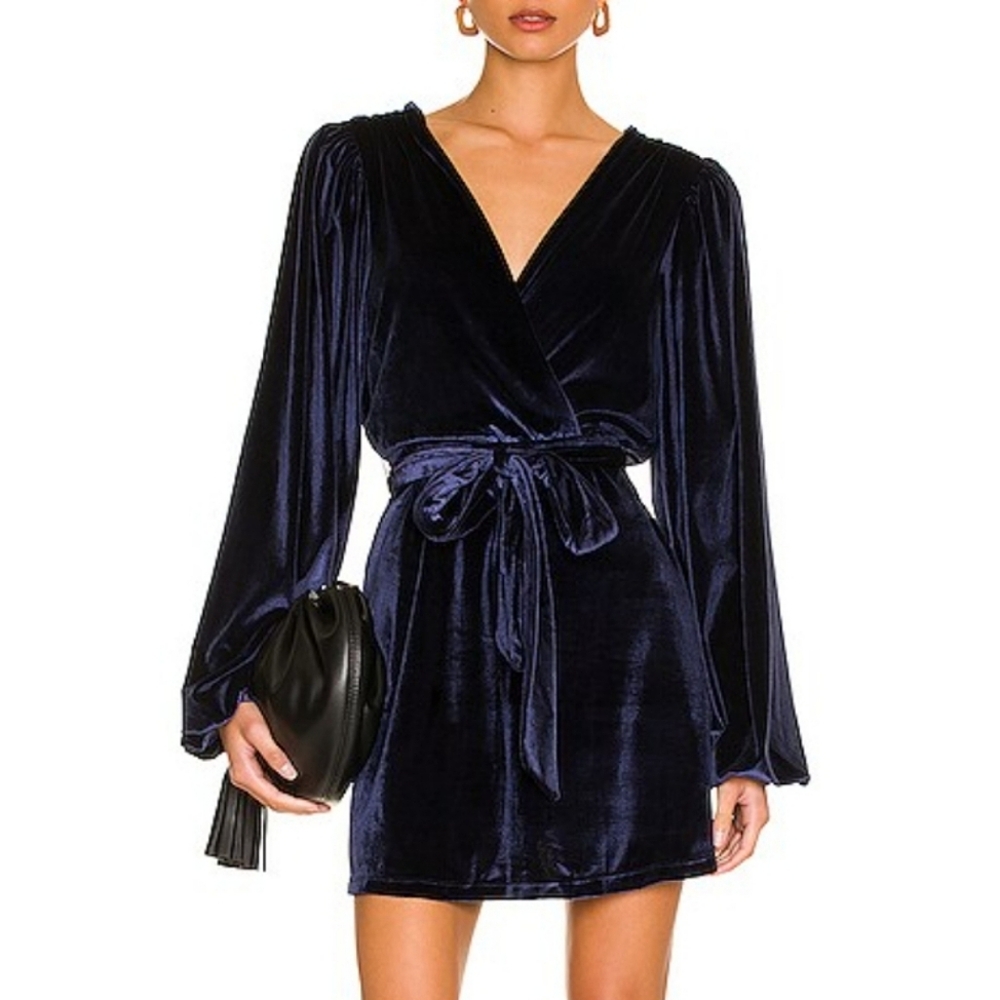 House of Harlow 1960 Navy Velvet Wrap Mini Dress